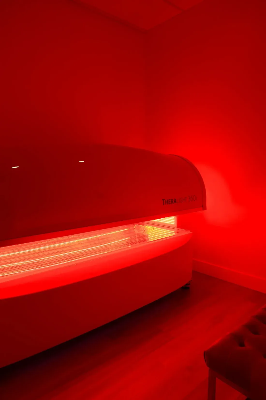 Red light therapy bed in session at Great Falls Movement Center
