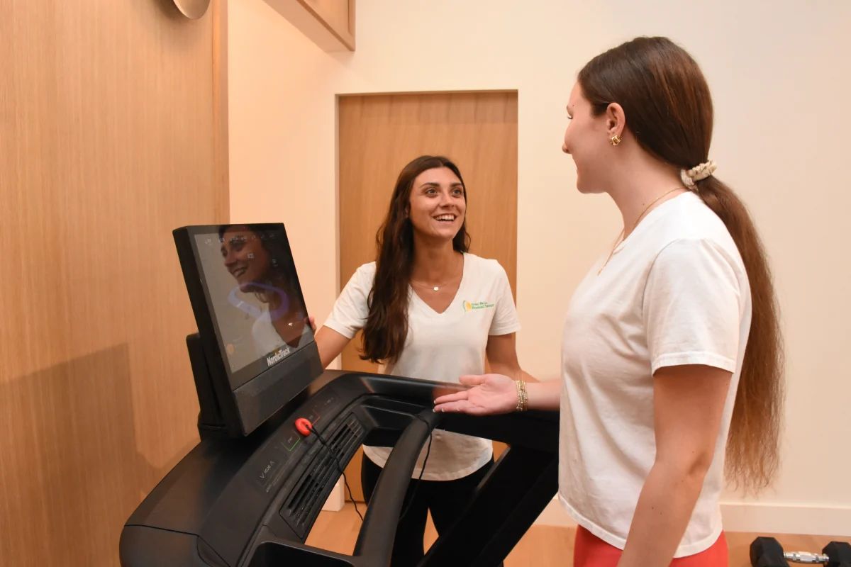 Treadmill-based running assessment at Great Falls Physical Therapy
